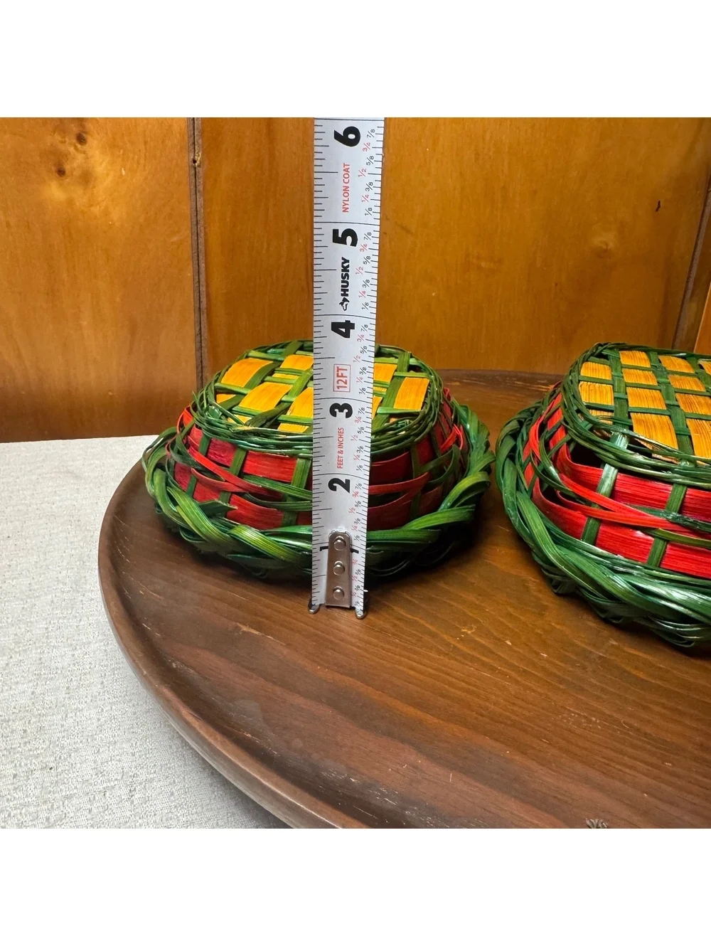 Vintage Christmas Nesting Baskets Set Red Green Yellow Woven Holiday Decor